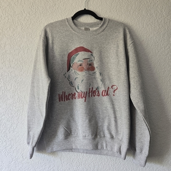 Santa Christmas S Grey Cotton Crewneck Sweatshirt NWT - Picture 1 of 4